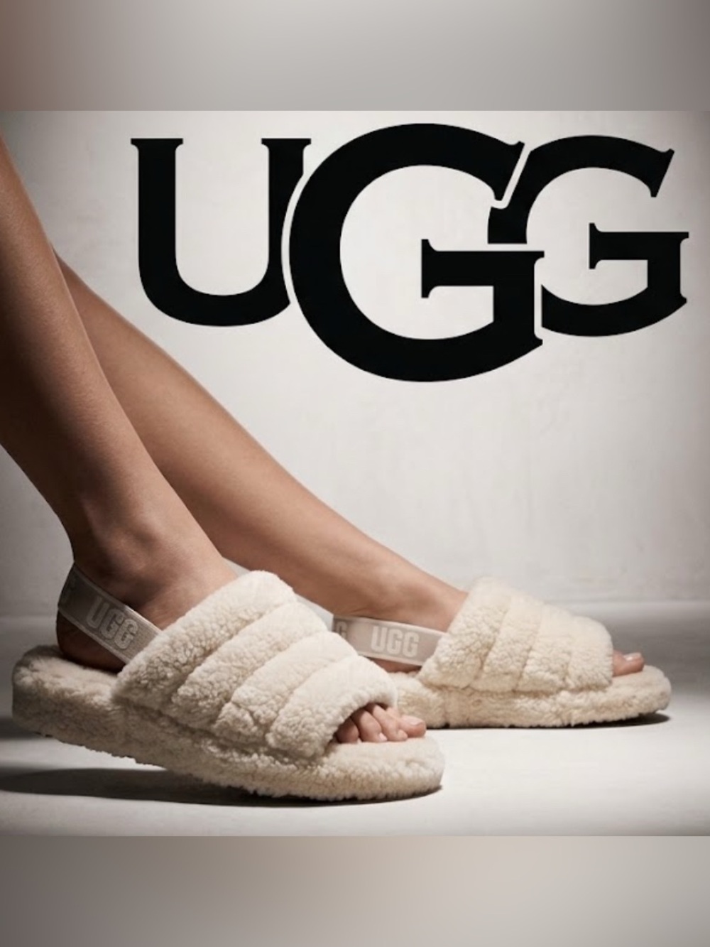 Authentic UGG designer Fluff signature designer pink sandals slippers sz 8